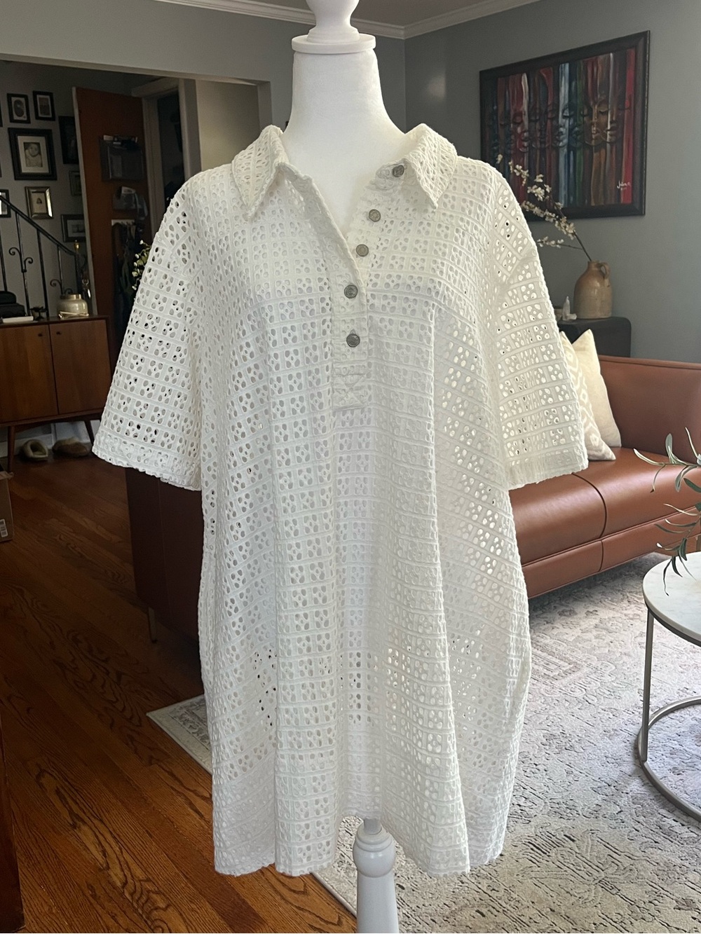 Free People Remino Eyelet Mini Shirt Dress Womens Sz. XL Beach Summer Boho - Picture 3 of 13